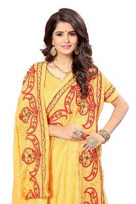 Yellow embroidered silk saree with blouse 5