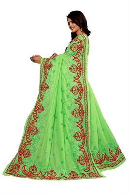 Light green embroidered silk saree with blouse 3