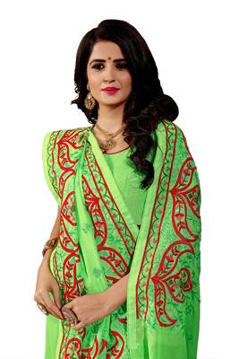 Light green embroidered silk saree with blouse 4