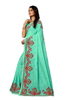 Dark green embroidered silk saree with blouse 3