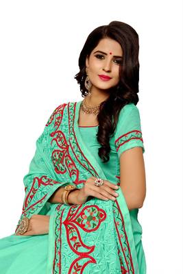 Dark green embroidered silk saree with blouse 4