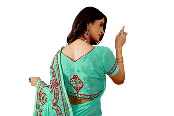 Dark green embroidered silk saree with blouse 5