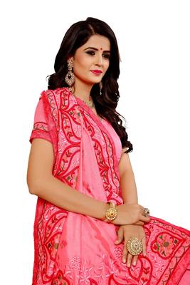 Pink embroidered silk saree with blouse 5