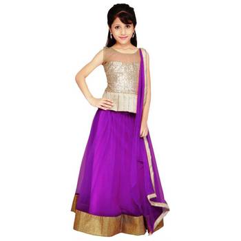 Purple Plain Net Stitched Lehenga 1