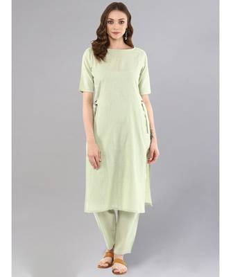 Sage Green Straight Kurta With Pants 1