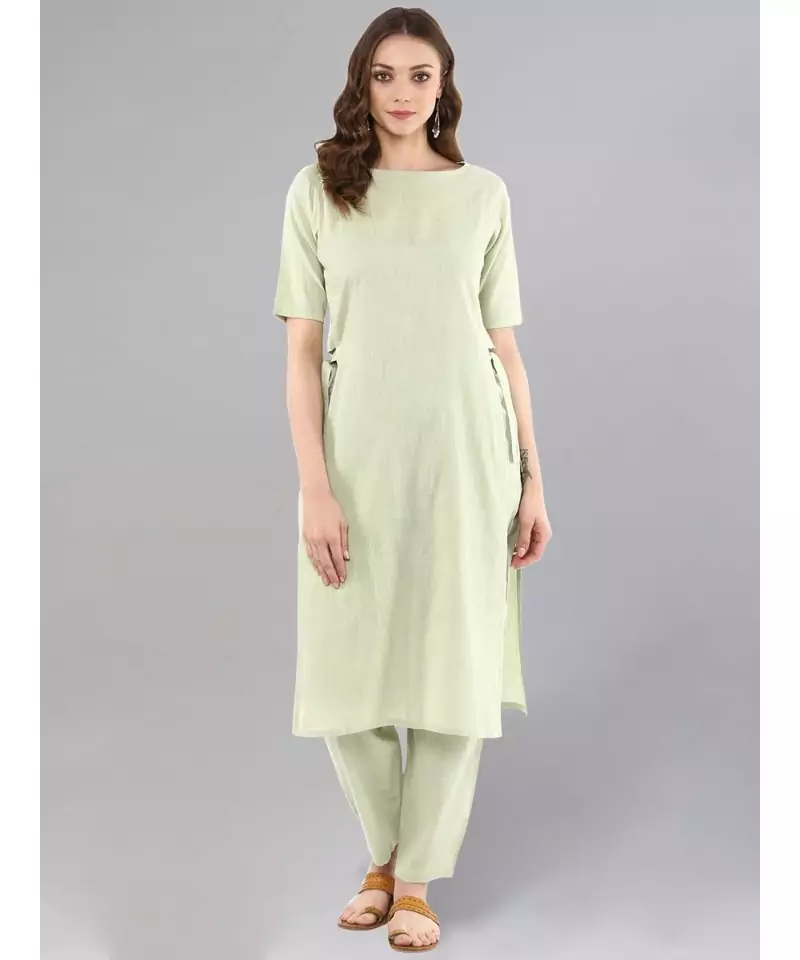 Sage Green Straight Kurta With Pants