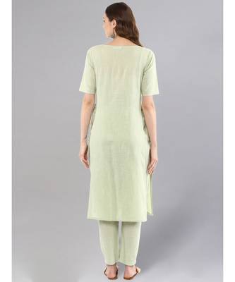 Sage Green Straight Kurta With Pants 3