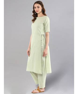 Sage Green Straight Kurta With Pants 4