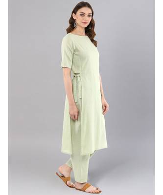 Sage Green Straight Kurta With Pants 5