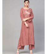 Rose Gold Embroided Straight Kurta With Palazzo Pants