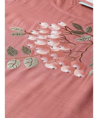 Rose Gold Embroided Straight Kurta With Palazzo Pants 2