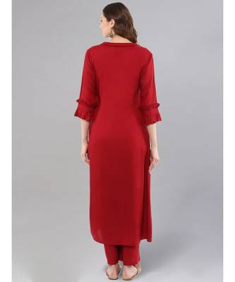 Maroon Knotted A-line Kurta With Palazzo Pants 3