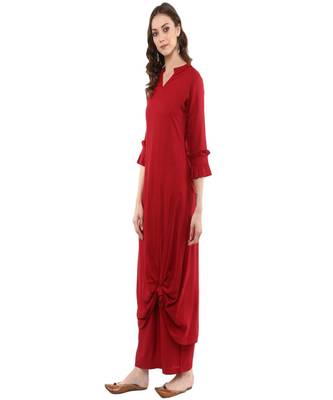 Maroon Knotted A-line Kurta With Palazzo Pants 4