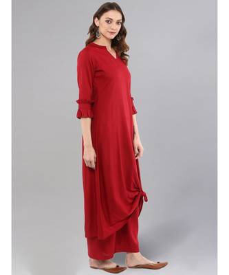 Maroon Knotted A-line Kurta With Palazzo Pants 5