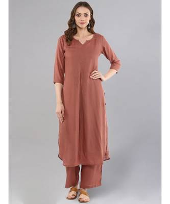 Rose Gold Straight Solid Kurta With Palazzo Pants 1