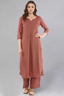 Rose Gold Straight Solid Kurta With Palazzo Pants