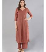 Rose Gold Straight Solid Kurta With Palazzo Pants