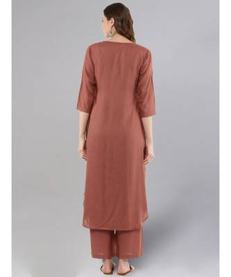 Rose Gold Straight Solid Kurta With Palazzo Pants 3