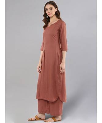 Rose Gold Straight Solid Kurta With Palazzo Pants 4