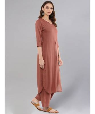 Rose Gold Straight Solid Kurta With Palazzo Pants 5