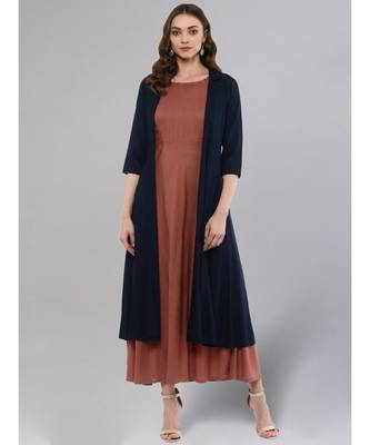 Rose Gold Layered Kurta With Blue Upper 1