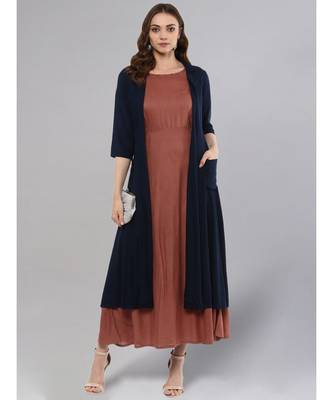 Rose Gold Layered Kurta With Blue Upper 2