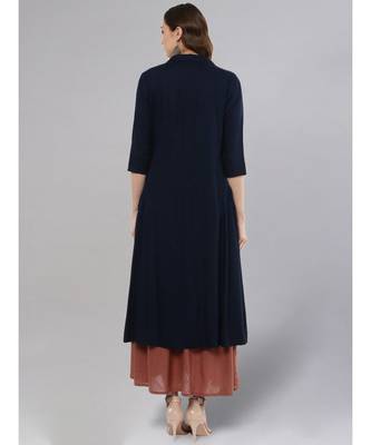 Rose Gold Layered Kurta With Blue Upper 3