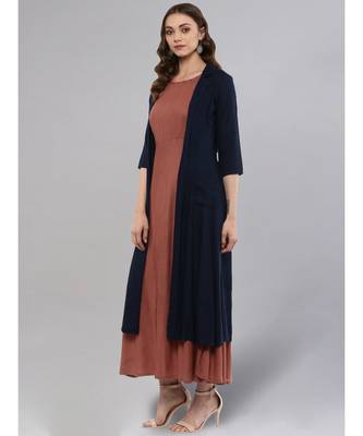Rose Gold Layered Kurta With Blue Upper 4