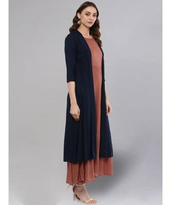 Rose Gold Layered Kurta With Blue Upper 5