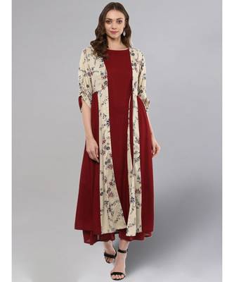 Maroon Layered Kurta With Printed Upper 1