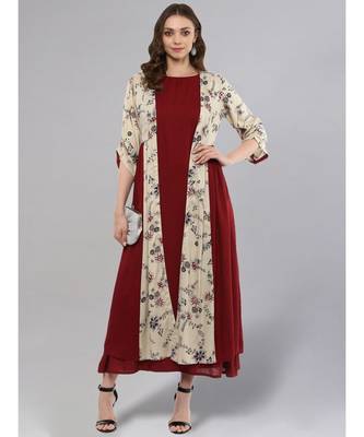 Maroon Layered Kurta With Printed Upper 2