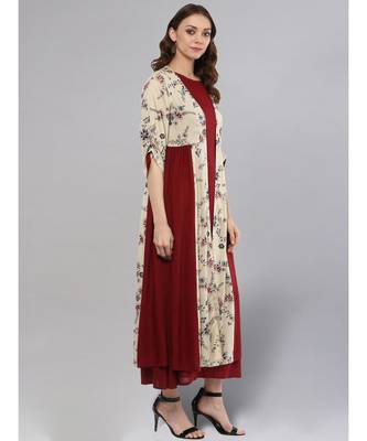 Maroon Layered Kurta With Printed Upper 5