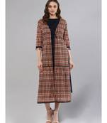 Blue Kurta With Salmon Layered Upper