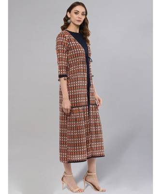 Blue Kurta With Salmon Layered Upper 5