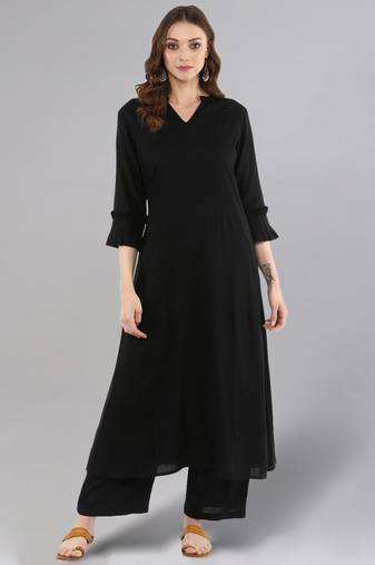 Black A-line Kurta With Palazzo Pants