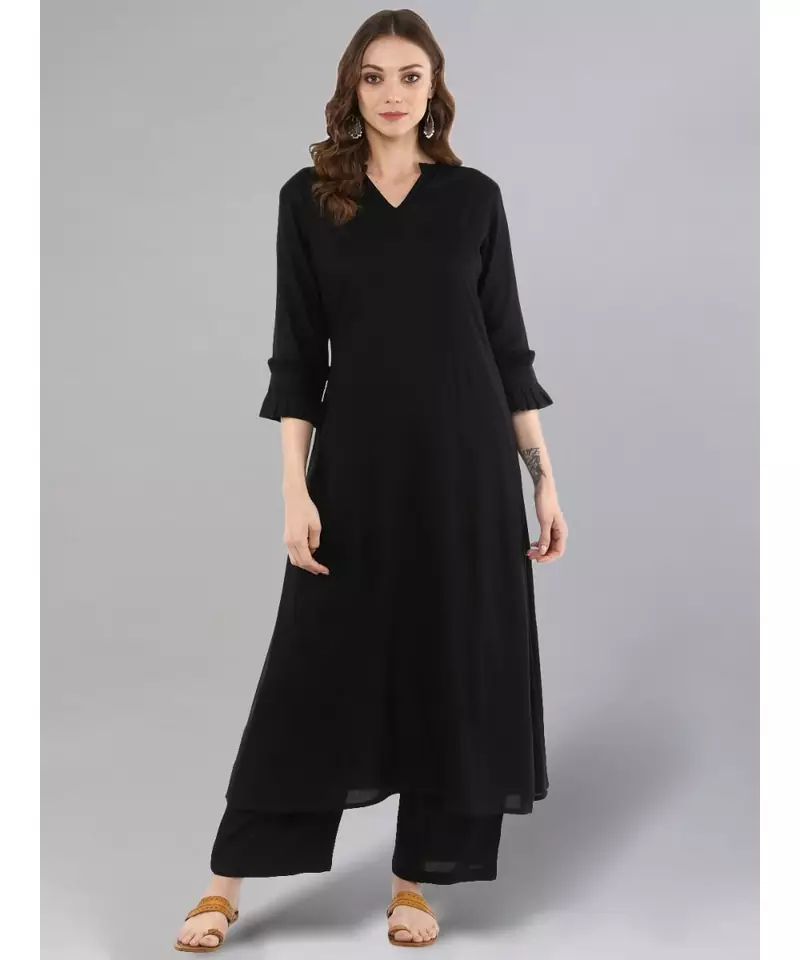 Black A-line Kurta With Palazzo Pants