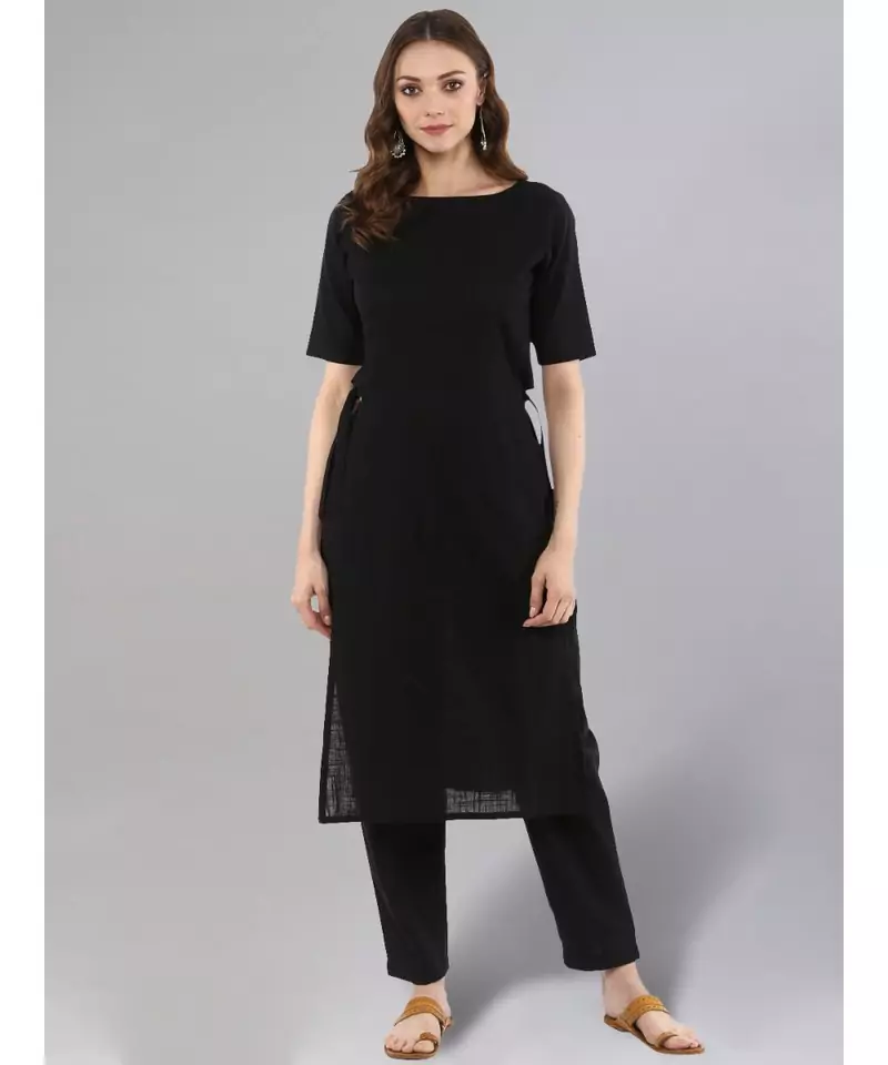 Black Straight Kurta With Pants