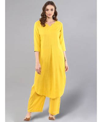 Lemon Yellow Kurta With Palazzo Pants 1
