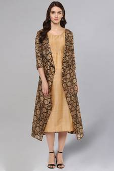 Solid Kurta With Printed Jacket