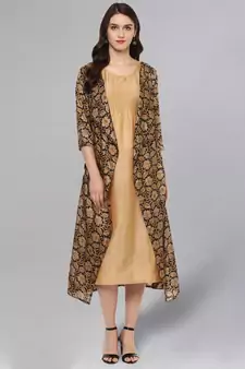 Solid Kurta With Printed Jacket