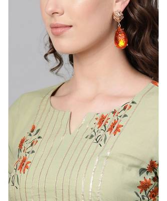 Sage Green Printed Cotton Kurta Set 2