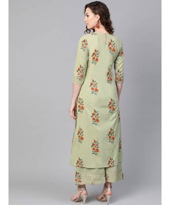 Sage Green Printed Cotton Kurta Set 4