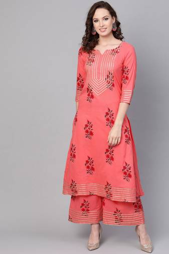 Coral Printed Cotton Kurta Set