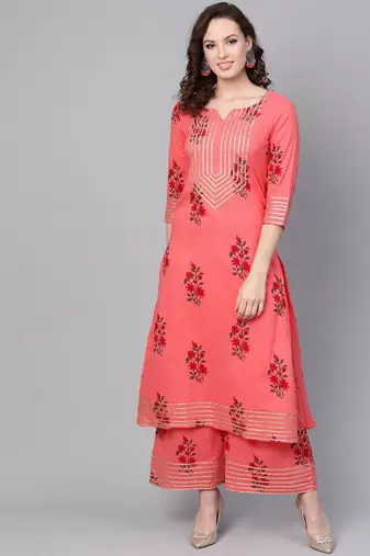 Coral Printed Cotton Kurta Set