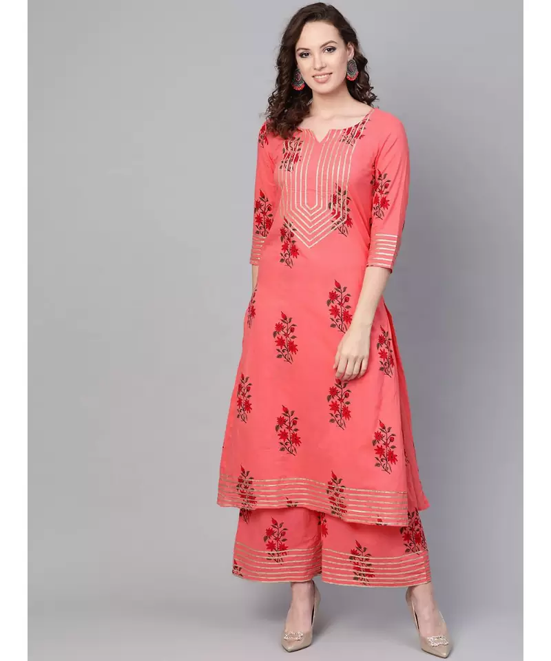 Coral Printed Cotton Kurta Set