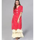 Cherry And Off-white Kurta Set