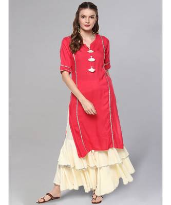 Cherry And Off-white Kurta Set 2
