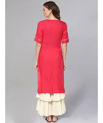 Cherry And Off-white Kurta Set 3