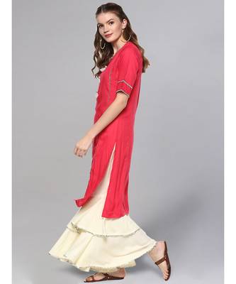 Cherry And Off-white Kurta Set 4