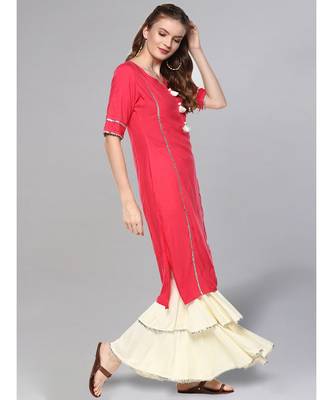 Cherry And Off-white Kurta Set 5